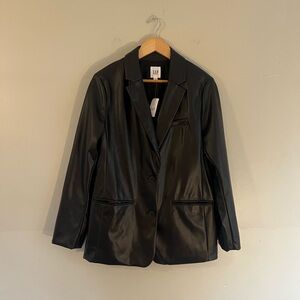 NWT Gap vegan pleather double button blazer jacket minimalist model off duty